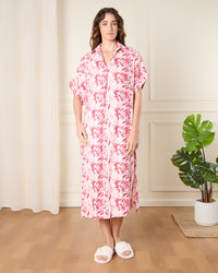 Women White And Red Printed Nightgown