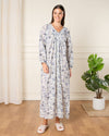 Women White And Blue Printed Nightgown