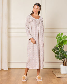 Women Beige Printed Nightgown