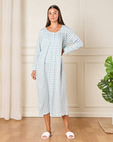 Women White Checkered Nightgown