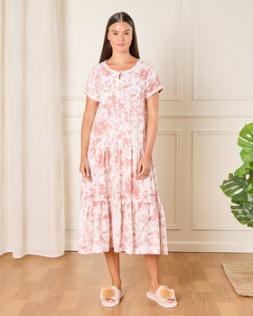 Women White Floral Printed Nightgown
